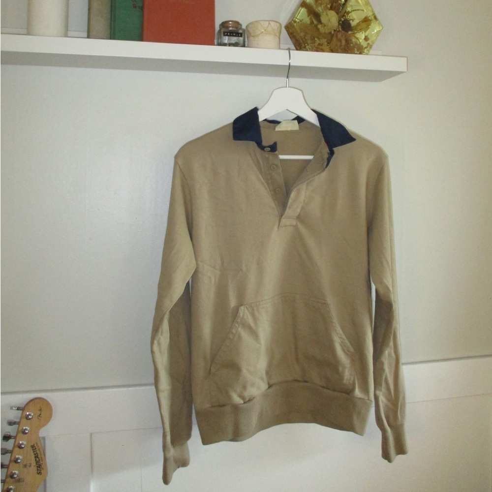 Men's Beige Sweater with Navy Collar